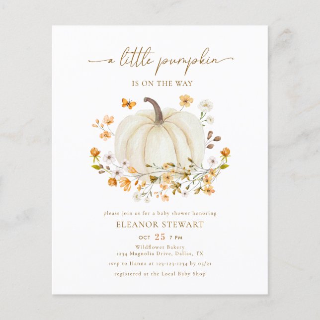 BUDGET Wildflower A Little Pumpkin Baby Shower (Front)