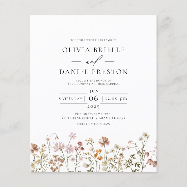 Budget Wildflower All in One QR Code Wedding Flyer (Front)