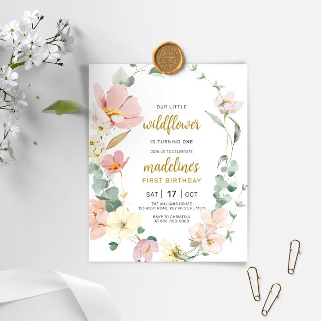 Budget Wildflower Baby 1st birthday Invitation (Creator Uploaded)