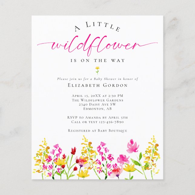 Budget Wildflower Baby Shower Watercolor Floral (Front)