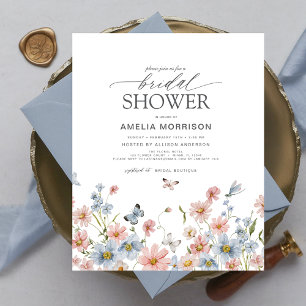 Budget Wildflower Blue Bridal Shower Invitation