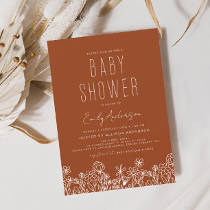 Budget Wildflower Boho Baby Shower Burnt Orange Flyer