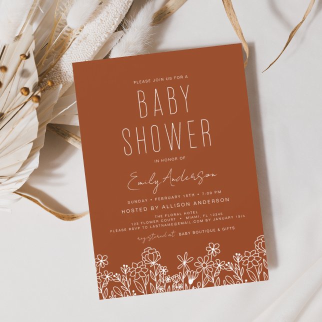 Budget Wildflower Boho Baby Shower Burnt Orange Flyer (Creator Uploaded)
