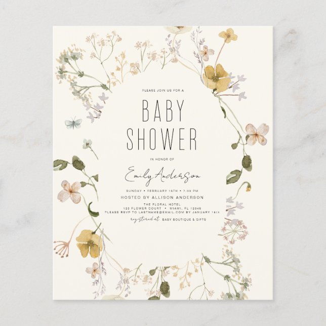 Budget Wildflower Boho Baby Shower Elegant Modern (Front)
