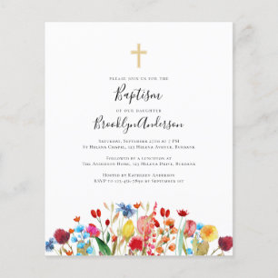 BUDGET Wildflower Cross Baptism Invitation