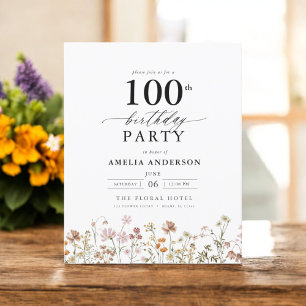 Budget Wildflower Floral 100th Birthday Invitation