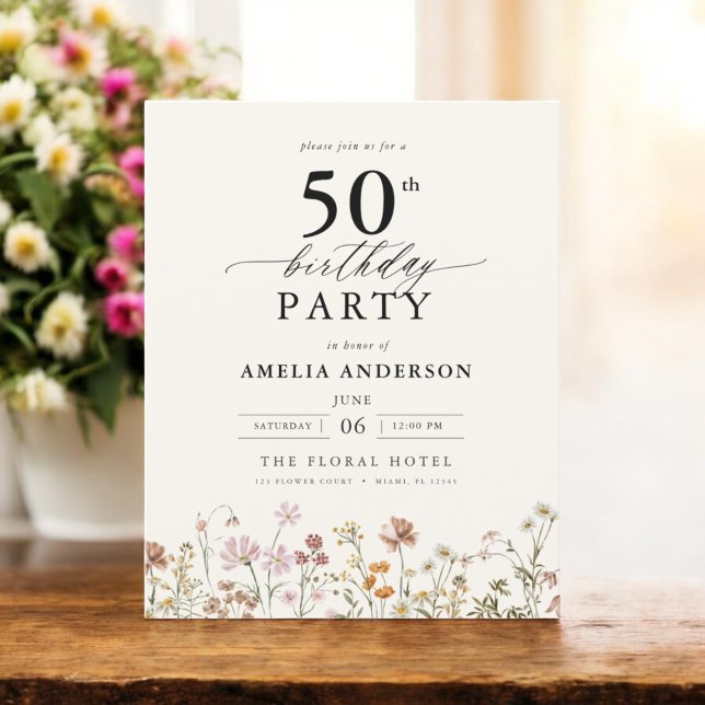 Budget Wildflower Floral 50th Birthday Invitation (Creator Uploaded)
