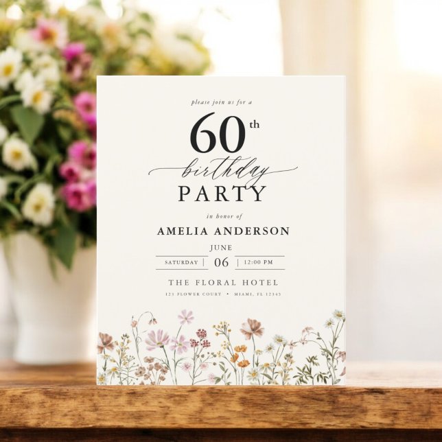 Budget Wildflower Floral 60th Birthday Invitation (Creator Uploaded)