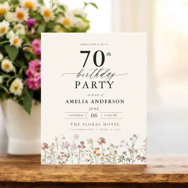 Budget Wildflower Floral 70th Birthday Invitation (Creator Uploaded)