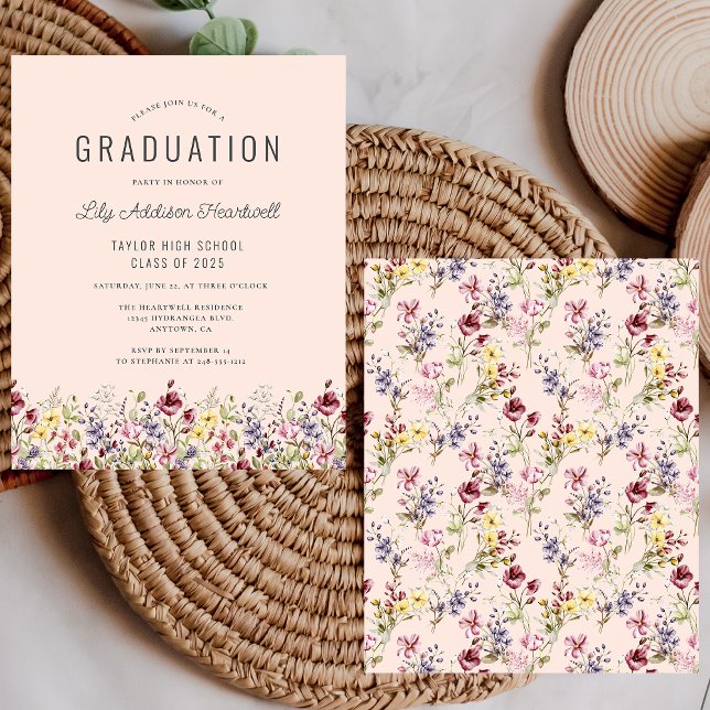 Budget Wildflower Pattern Blush Grad Party Invite (Creator Uploaded)