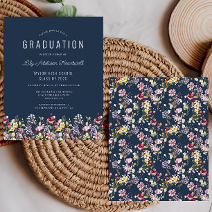 Budget Wildflower Pattern Navy Blue Grad Party