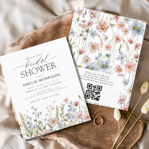 Budget Wildflower QR Code Bridal Shower Invitation
