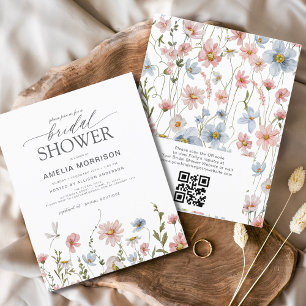 Budget Wildflower QR Code Bridal Shower Invitation