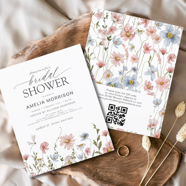 Budget Wildflower QR Code Bridal Shower Invitation (Creator Uploaded)