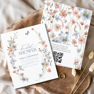 Budget Wildflower QR Code Bridal Shower Invitation