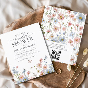 Budget Wildflower QR Code Bridal Shower Invitation Flyer