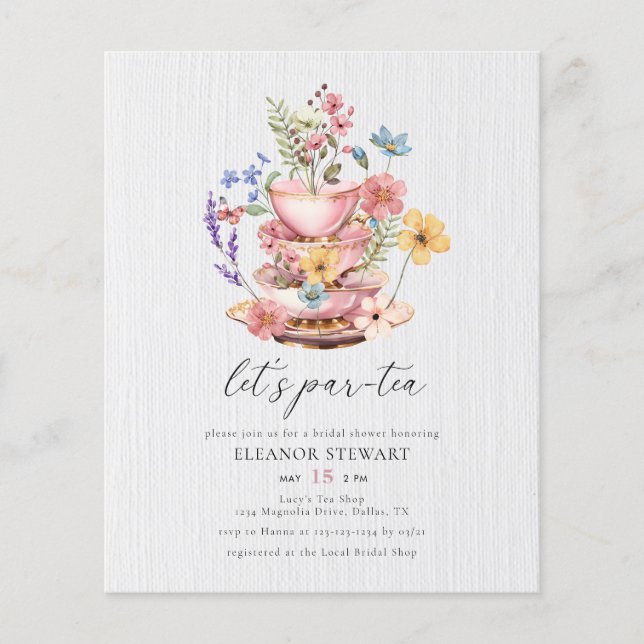 Budget Wildflower Tea Party Bridal Shower Invite Flyer (Front)