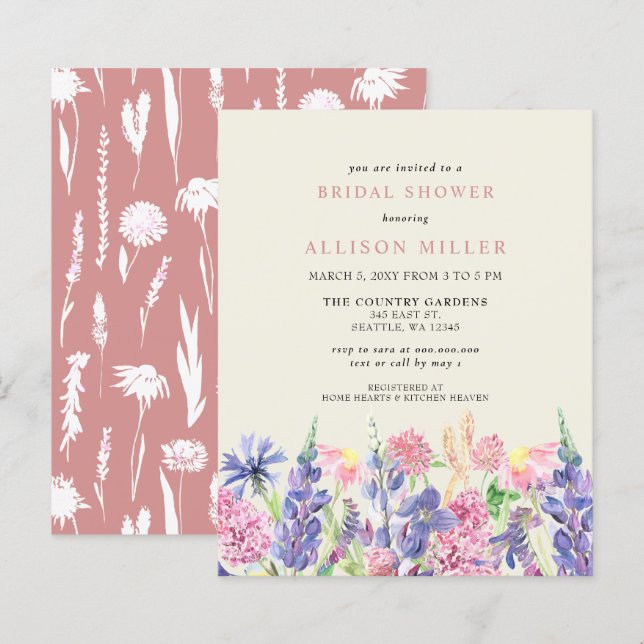 Budget Wildflowers Bridal Shower Invitations (Front/Back)
