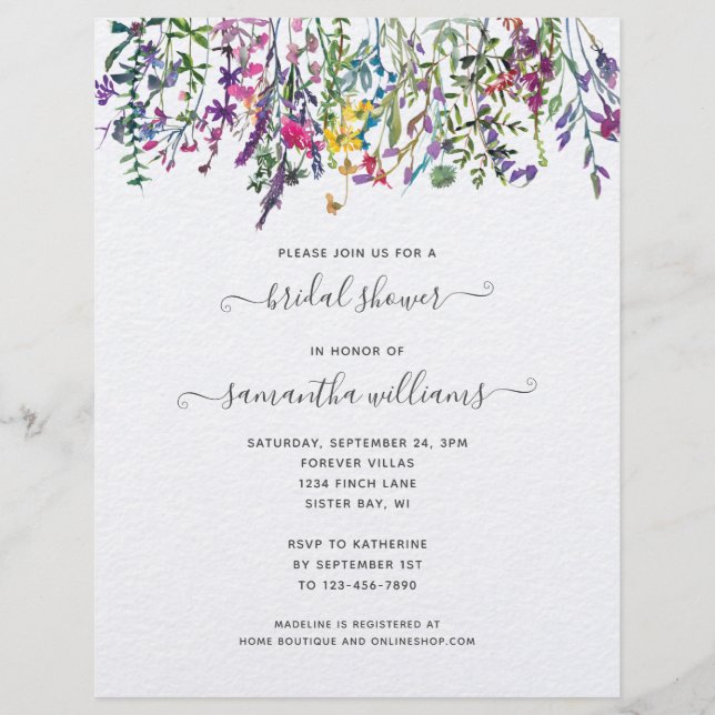BUDGET Wildflowers Floral Bridal Shower Invitation Flyer (Front)