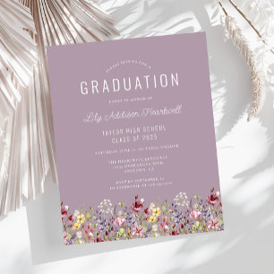 Budget Wildflowers Mauve Grad Party Invite