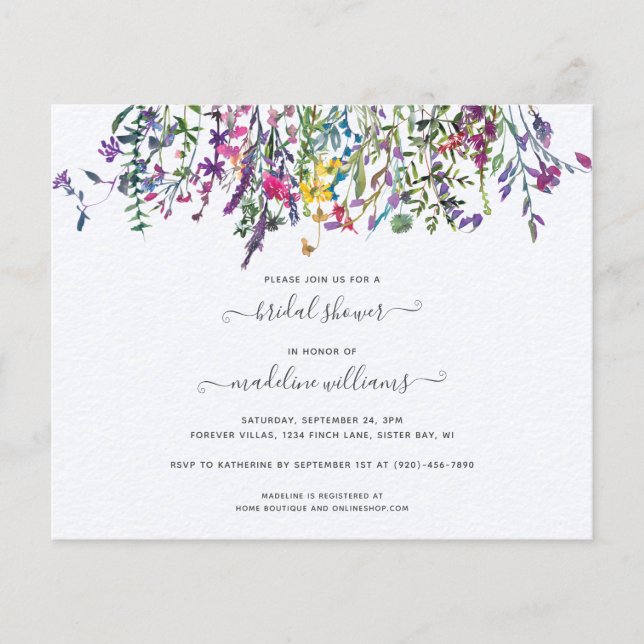 BUDGET Wildflowers Meadow Bridal Shower Invitation (Front)