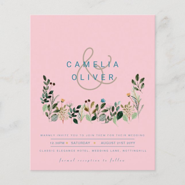 BUDGET Wildflowers Wedding Invite QR Code RSVP Fly Flyer (Front)