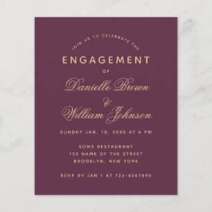 Budget Wine Colour Golden Engagement Invitation
