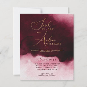 BUDGET Wine Red Watercolor Gold Script Wedding