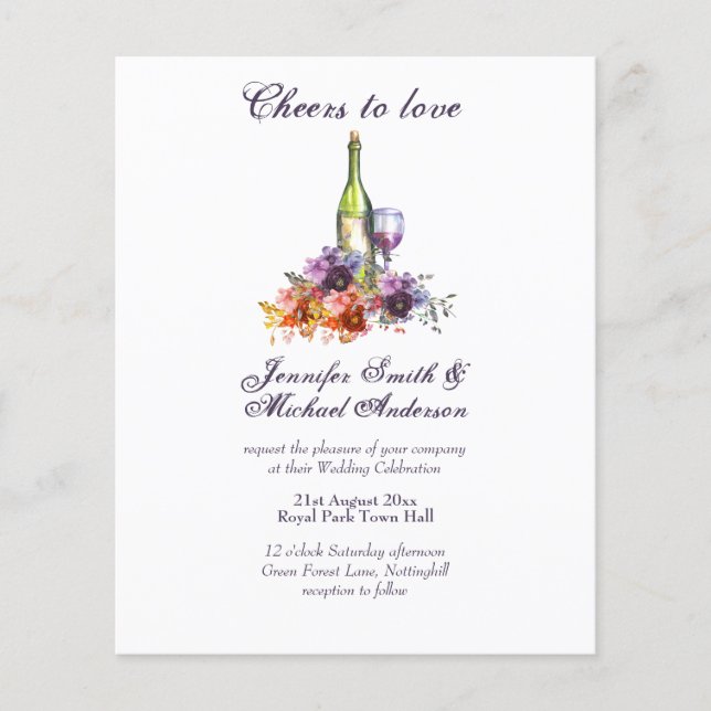 Budget Wine Tasting Wedding or Bridal Shower Inv. (Front)