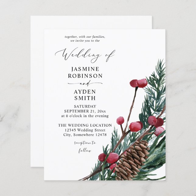 Budget Winter Berries & Pine Greenery Wedding (Front/Back)