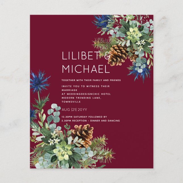 BUDGET  Winter Blue Thistle Wedding Flyer (Front)
