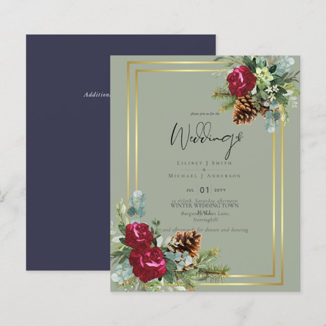 BUDGET  Winter Blue Thistle Wedding Invites (Front/Back)