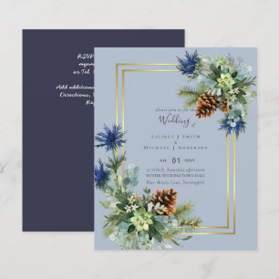 BUDGET  Winter Blue Thistle Wedding Invites