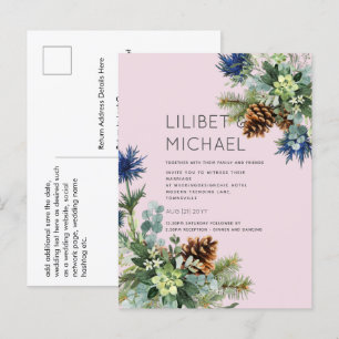 BUDGET  Winter Blue Thistle Wedding Postcard