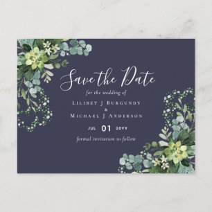 BUDGET Winter Blue Thistle Wedding Postcard