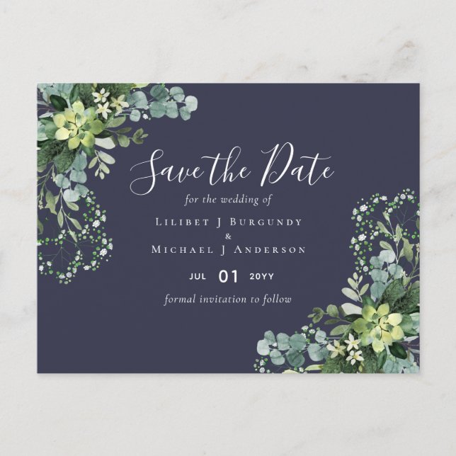 BUDGET  Winter Blue Thistle Wedding Postcard (Front)
