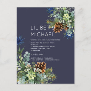 BUDGET  Winter Blue Thistle Wedding Postcard