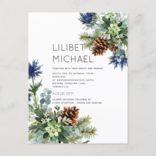 BUDGET  Winter Blue Thistle Wedding Postcard
