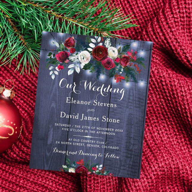 Budget winter burgundy floral wedding invitation (Creator Uploaded)