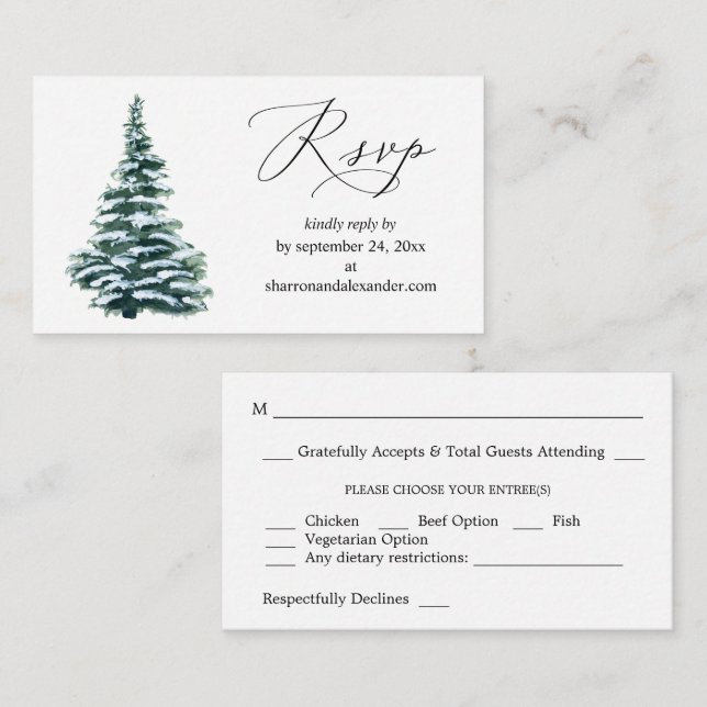 Budget Winter Christmas Tree SM Meal RSVP Enclosure Card (Front/Back)