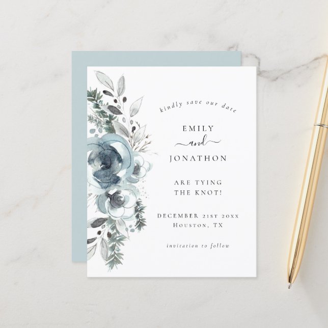 Budget Winter Florals Wedding Save Date (Front/Back In Situ)