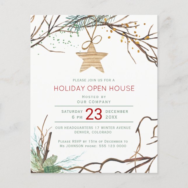 Budget winter forest holiday party invitation (Front)