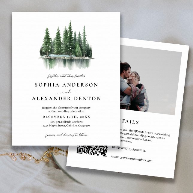 Budget Winter forest Photo QR code wedding invite (Creator Uploaded)