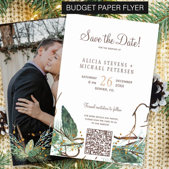 Budget winter forest PHOTO wedding save the date Flyer (Creator Uploaded)