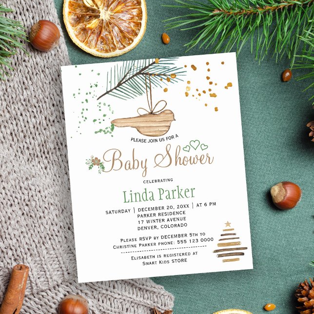 Budget winter forest rustic baby shower invitation (Creator Uploaded)
