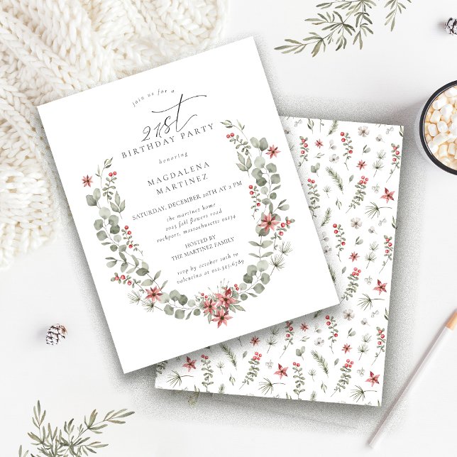 Budget Winter Greenery Red Floral 21st Birthday (Creator Uploaded)