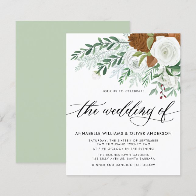 Budget Winter Greenery Wedding Invitation (Front/Back)