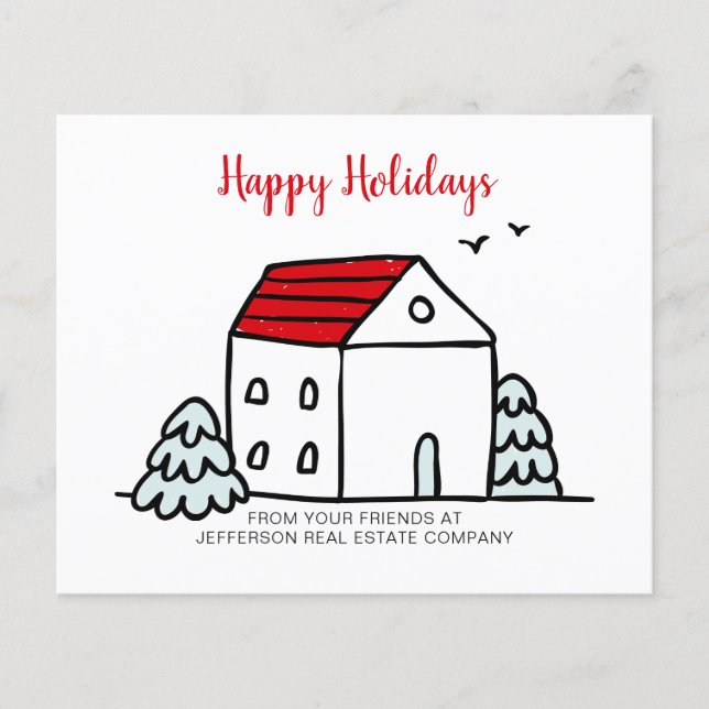 Budget Winter House Real Estate Holiday Card (Front)