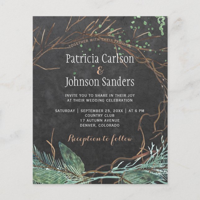 Budget winter nature chalkboard wedding invitation flyer (Front)
