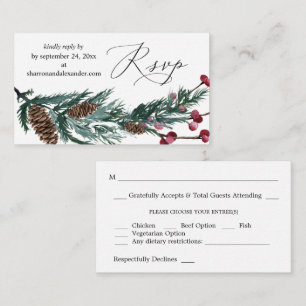 Budget Winter Pine Cone & Berry SM Meal RSVP Enclosure Card
